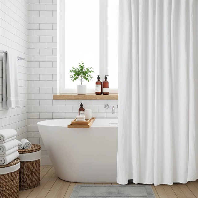 Set cortina de baño simil tusor + 12 ganchos plasticos - Jean Cartier