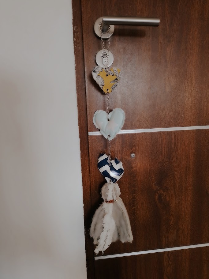 Colgante tres corazones de tela - Satanama 